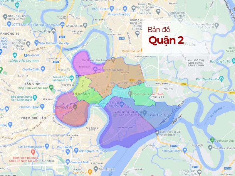 Bản đồ Quận 2 TP.HCM: Phân chia hành chính, vị trí các phường